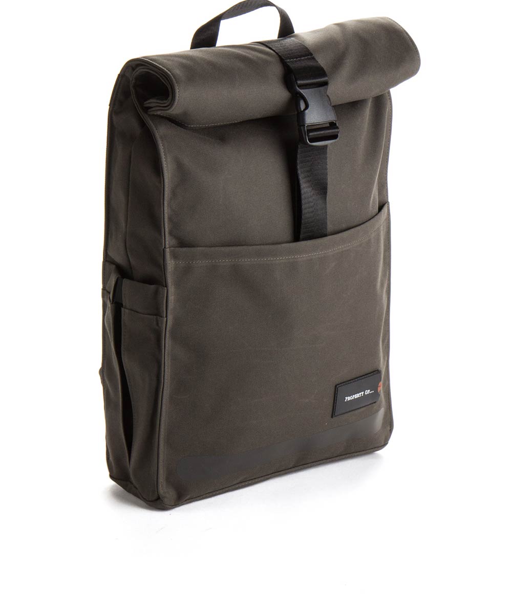 Property of Max reflective roll top backpack