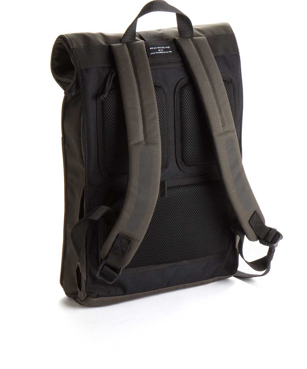 Property of Max reflective roll top backpack