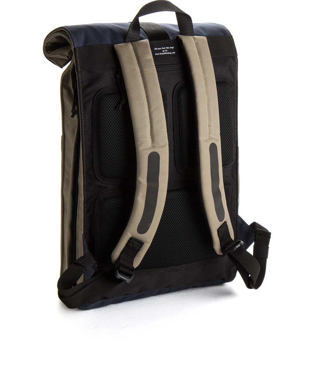 Property of Max reflective roll top backpack